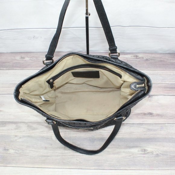 Cole Haan Black Genuine Leather Woven Design Tote Shoulder Bag - Picture 7 of 10